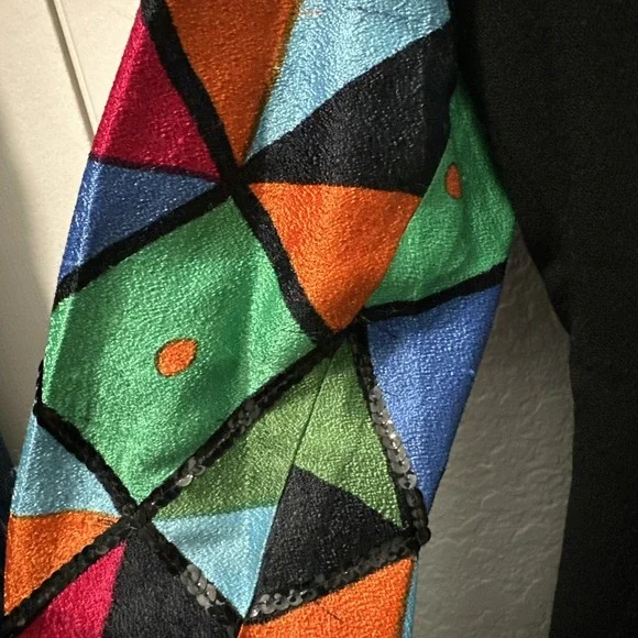 Pierre Balmain Paris Vintage Black Multicolor Jacket Lightweight S6 Made in USA - Picture 8 of 14